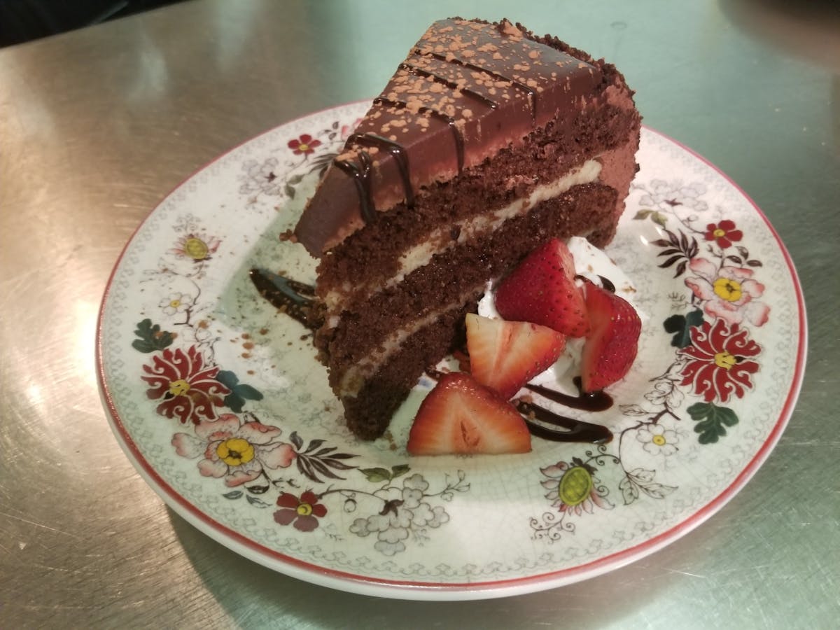 Almond Custard Layered Chocolate Cake